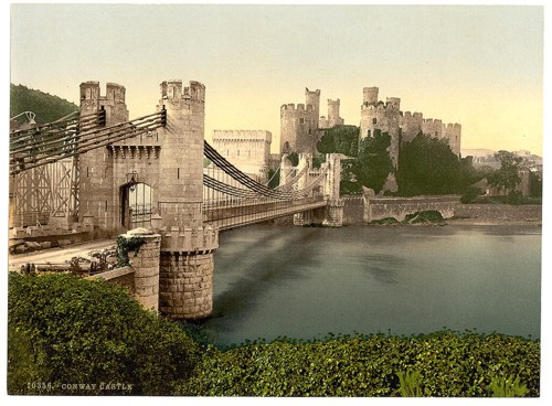 [Castle and suspension bridge, Conway (i.e. Conwy), Wales]
