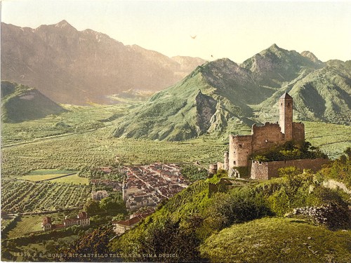 [Borgo (i.e., Borgo Valsugana) with Telvano Castle and Cima Dodici, Tyrol, Austro-Hungary]