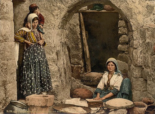 [Syrian peasant making bread, Holy Land]
